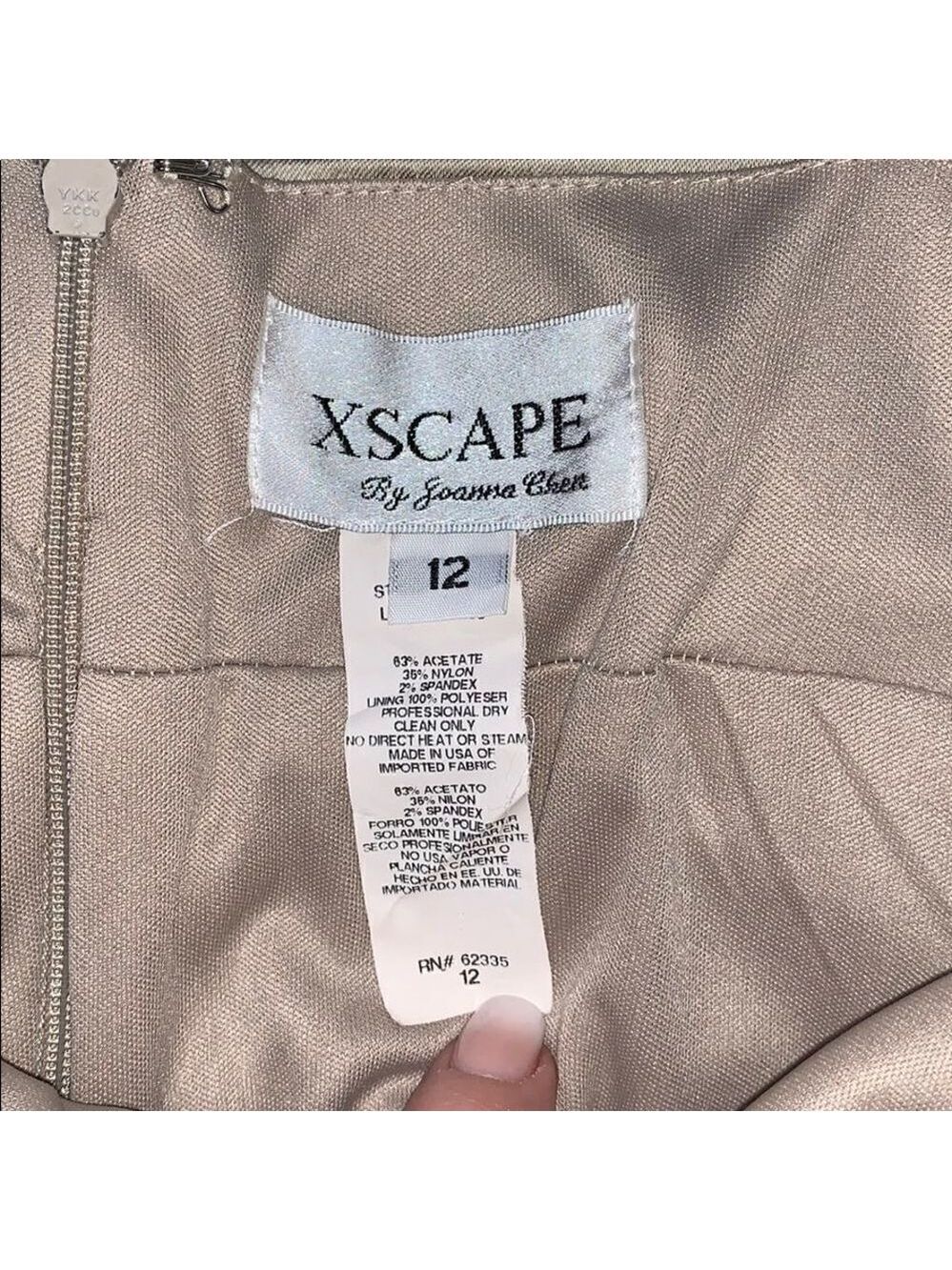 WOMEN’S XSCAPE CHAMPAGNE SATIN BODYCON DRESS SIZE 12 ROUCHED STRETCH COCKTAIL - Picture 6 of 7